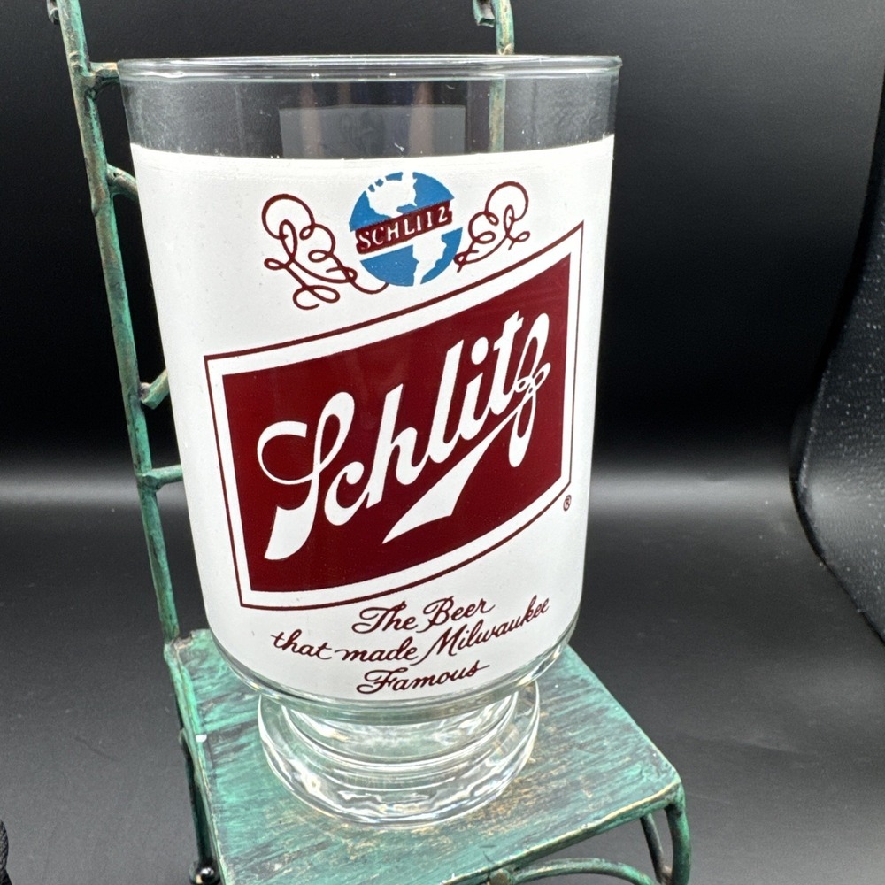 Vintage Schlitz Beer 32oz single Sided Pedestal Glass